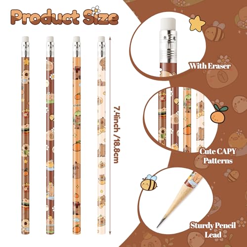 Xqumoi CAPY Pencils with Eraser - Cute CAPY #2 HB Pencils, School Classroom Student Rewards Back to School Office Supply Animal Print Goodie Bag Fillers Stuffers Birthday Party Favors - style: CAPY