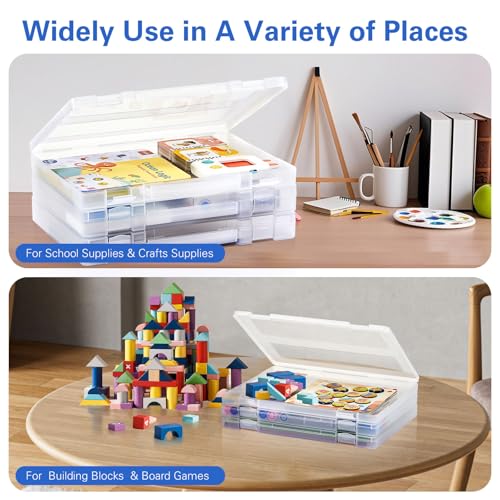 Denkee 8 Pack A4 Paper Organizer Box, Plastic Board Game Storage for Art Supplies 8.5" x 11" US Letter, Portable Scrapbook Paper Organizer Containers for Craft and Arts Storage (2 Inner Size) - size: 8x10/16x20, 8 pack