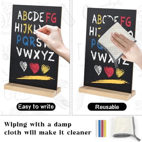 3 Pack Small Chalkboard Signs with Wood Stand 6 x 8 inch Tabletop Chalkboard Sign Double-Sided Message Menu Boards for Kitchen Wedding Bar and Restaurant