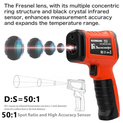 Infrared Thermometer Gun, 2732°F, 50:1, HVAC Grill Pizza Oven - color: Orange 2732°F
