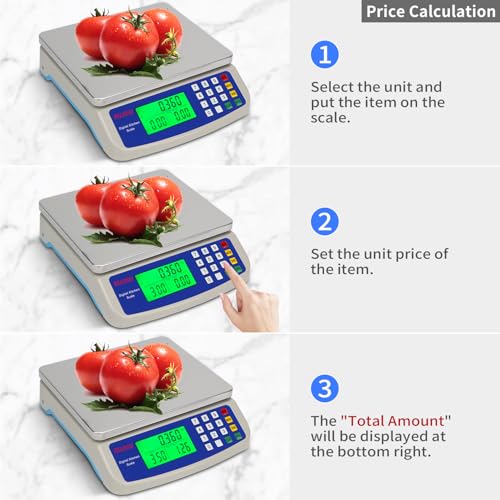 Large Digital Kitchen Scale 22LB Commercial Scale for Food Baking Bread Cooking Meat,Stainless Steel Price Computing Scale with LCD Display,Prep Counting Scale for Parts and Coins,Adapter Included - color: milky