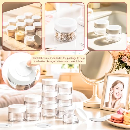 15 Pack 1oz Plastic Jars Round Clear Containers with Lids, 30ml Small Cosmetic Jars Makeup Containers, 1ounce Slime Jar Travel Cosmetic Container for Cream Salves Sample Lip Balm Lotion,White - color: White, size: 1oz-15pack