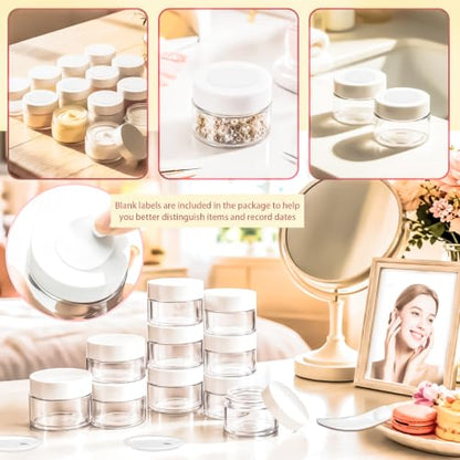 15 Pack 1oz Plastic Jars Round Clear Containers with Lids, 30ml Small Cosmetic Jars Makeup Containers, 1ounce Slime Jar Travel Cosmetic Container for Cream Salves Sample Lip Balm Lotion,White - color: White, size: 1oz-15pack