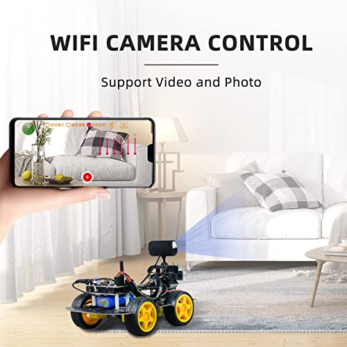 WiFi Smart Robot Car Kit with UNO R3, Line Tracking and Obstacle Avoidance Ultrasonic Sensor, HD Camera Wireless RC Intelligent Educational Kit Car Robotic Kit for Arduino Learner (Upgraded Version)