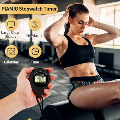 Stopwatch Sport Timer, 2 Pack Large Display Digital Stopwatch Timer with Date Time, No Alarm Silent Easy to Set Stopwatches for Sports, Coaches, Kids, Swimming and Running (Black) - color: Black