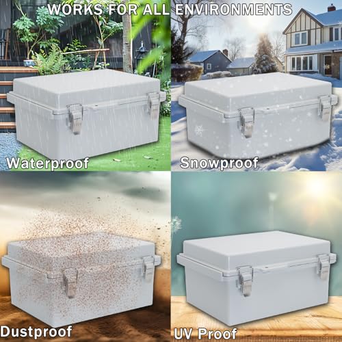 Outdoor Waterproof Box,IP67 ABS Junction Box Electrical Enclosure with Stainless Steel Latch, Hinged Cover Electric Box with Wall Brackets 13.8" Dx9.8 Wx5.9 H - color: Clear, size: 13.8"Dx9.8"Wx5.9"H