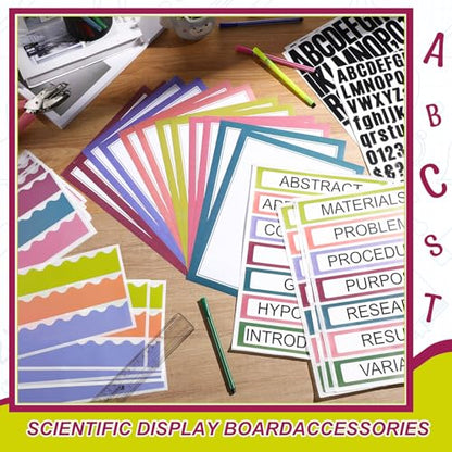 Sinload 92 Pcs Science Fair Board Supplies 60 Trim Scalloped Poster Boards 18 Presentation Subtitles 6 Project Titles 8 Letter Sticker for Classroom Display Boards(Bright Color,Wave) - color: Bright Color, style: Wave
