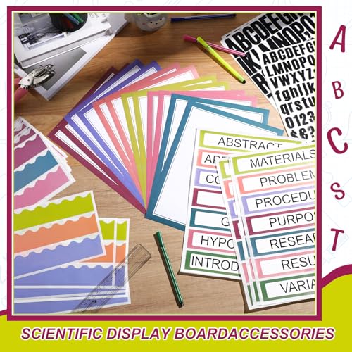 Sinload 92 Pcs Science Fair Board Supplies 60 Trim Scalloped Poster Boards 18 Presentation Subtitles 6 Project Titles 8 Letter Sticker for Classroom Display Boards(Bright Color,Wave) - color: Bright Color, style: Wave