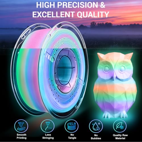 Glow in the Dark PLA+ Filament, 1KG(2.2lbs), Raindow, 1.75mm - color: Crystal Rainbow