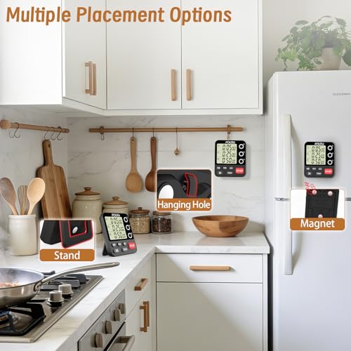 Digital Dual Kitchen Timer, 3-Channel Triple Magnetic Countdown for Cooking - size: YS318 Black