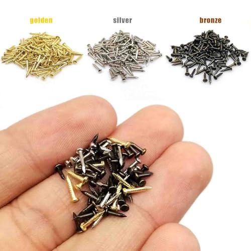 Small Tiny Wooden Nails for DIY Craft Projects, Antique Repairing Nails, Mini Boxes Decorative Accessories, 1/2inch 1/3inch 1/4inch, 1600pcs Gold/Silver/Bronze Hardware Nails - color: Bronze/Gold/Silver