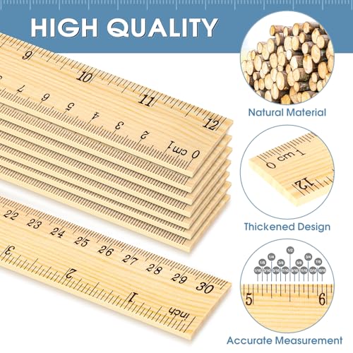 24 Pack Wooden Ruler 12 Inch, Rulers Bulk for Classroom, Wood Ruler with Centimeters and Inches, 2 Scale Measuring Rulers for Kids Students Teacher, Ideal Back to School Office Home Supplies