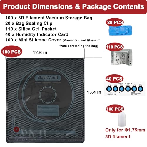 100 PCS Filament Storage Bags, Reusable 3D Printer Filament Bags, No Pump - color: Black- 100pcs