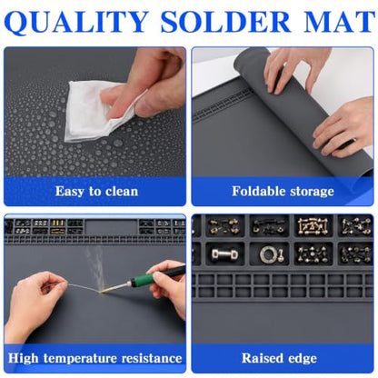 Extra Large Soldering Mat 932°F Heat Resistant Silicone Solder Mat 27.6''x15.7'' Non-Slip Large Repair Workbench Pad for Electronics Phone Watch Computer Laptop Repair BGA Soldering Iron (Grey) - color: Grey