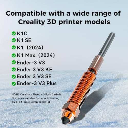 Creality K1C Silicon Carbide Nozzle, Upgraded Extruder x Phaetus Nozzle, K1 Accessories 3D Printer Nozzle Kit, K1 SE Nozzle for Creality K2 SE/K1 Max/Ender 3 V3 Plus/3 V3 SE KE 3D Printers(0.4mm) - size: 0.4mm Silicon Carbide