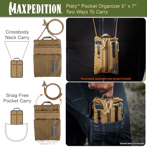 Maxpedition Platy Pocket Organizer, EDC Tool Pouch, Neck Wallet - color: Dark Tan, size: 5" x 7"