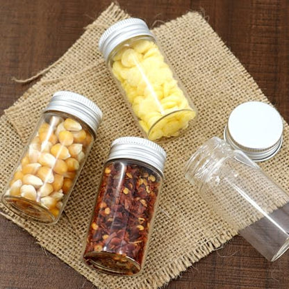 30 Pcs Glass Test Tubes with Screw Caps, 25ml Reusable Transparent Flat Bottomed Container Tubes Empty Clear Glass Sample Test Bottle for Candy Storage Bath Salts Liquids Art Craft (25ml) - size: 25ml