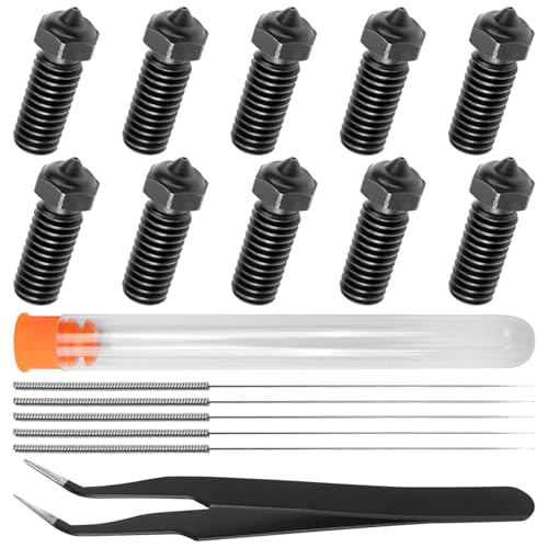 Hardened Steel Nozzle Set Fit for QIDI X-Max 3 Q1 Pro X-Plus 3 X-Smart 3 3D Printers, 10Pcs 0.4mm Black Nozzles with Nozzle Cleaning Kit