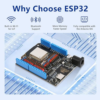 26 in 1 Sensor Modules Kit ESP32 Electronics Starter Kit Compatible with Arduino IDE/Scratch/Python | Online Tutorial/Development Board, WiFi & Bluetooth IoT ESP32 Microcontroller, Beginners Engineers - color: gray