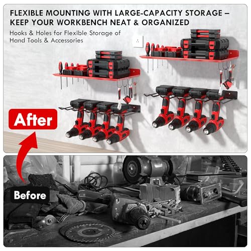 KSVO Wall Mount Power Tool Organizer, Heavy Duty Drill Rack, Red