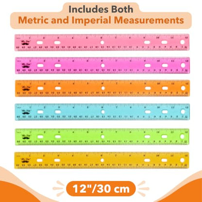 Mr. Pen- Transparent Rulers with Holes for Three-Ring Binders, 12", 6 Pack