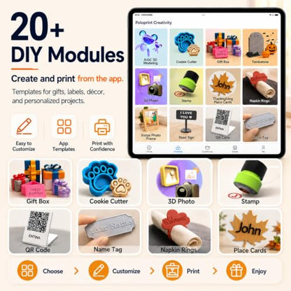 Entina Tina2C Mini 3D Printer Bundle for Kids & Beginners, Fully Assembled, Auto Leveling, Easy Setup, WiFi & App Control, 3000+ Models, 20+ DIY Modules, Includes 4-Color PLA Filament - color: Orange/Yellow/Pink/Purple