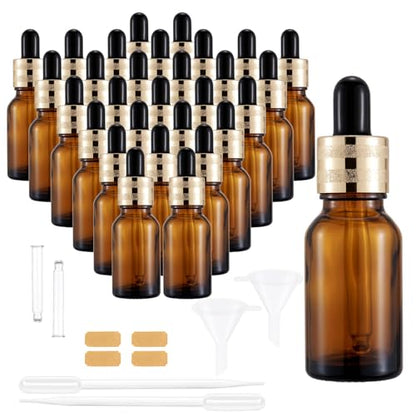 30 Pack 15ml Amber Glass Sample Dropper Bottles with Golden Caps - color: Amber, size: 15mL-30pcs