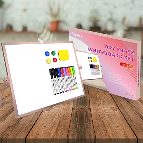 Magnetic Dry Erase White Board with Stand, 16" x 12" Desktop White Board - color: Rose Gold