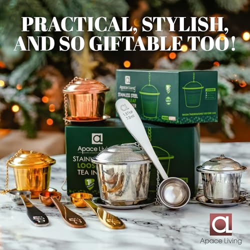 Tea Infuser Set of 2 with Tea Scoop & Drip Trays, Loose Leaf Tea Strainer - color: Rose Gold, size: Medium
