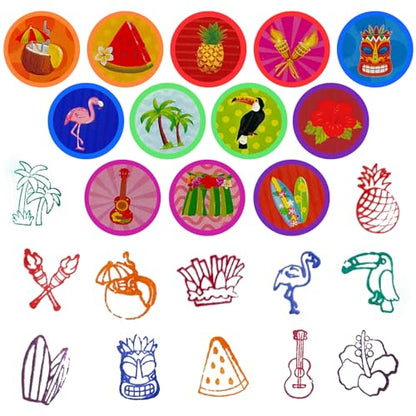 Cinrobiye 24 Pcs Hawaiian Luau Stampers for Kids, Tropical Party Favor Set, Hawaii Theme Stampers with Palm Tree Hibiscus Surf Designs, Luau Birthday Party Supplies, Classroom Rewards, Goody Bags - color: Hawaiian Luau