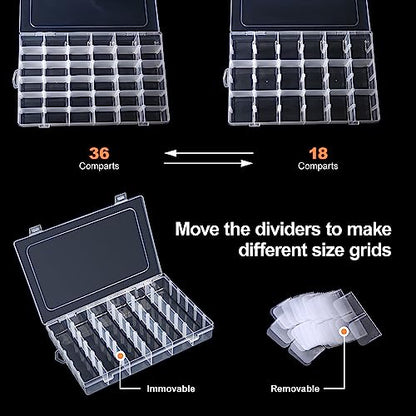 Gospire 2PCS 36 Grids Clear Plastic Jewelry Box Organizer Storage Container - color: Clear-36 Grids*2