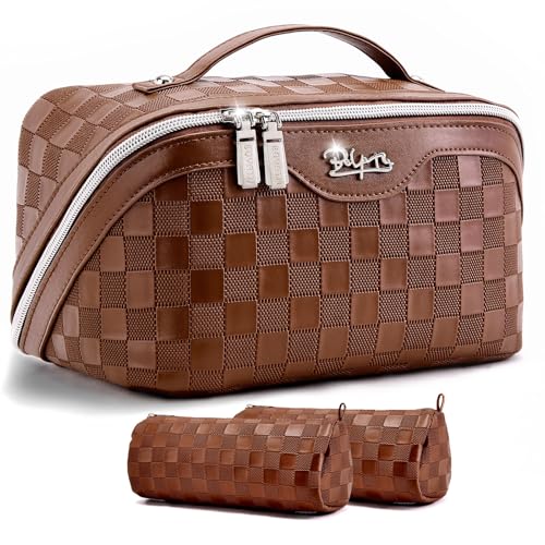 BOYATU Travel Makeup Bag Organizer: 180°Open-Flat 3 Pcs Make up Bags Set - color: 01-F-Coffee