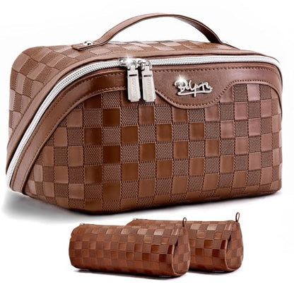 BOYATU Travel Makeup Bag Organizer: 180°Open-Flat 3 Pcs Make up Bags Set - color: 01-F-Coffee