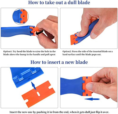 Plastic Razor Blade Scraper, Scraper Tool with 20 PCS Plastic Razor Blades for Removing Labels Adhesive Decals Sticker from Windows Glass (Blue) - color: Blue-1pcs
