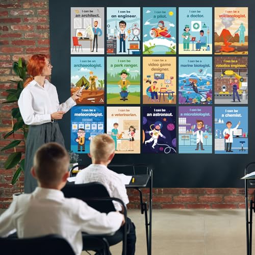 HIQINLUG 16 PCS STEAM Careers Posters Classroom Decorations, Science Classroom Job Bulletin Board Decoration Job Chart Poster with Inspirational Quotes Poster for Schools Teacher Wall Decor Supplies