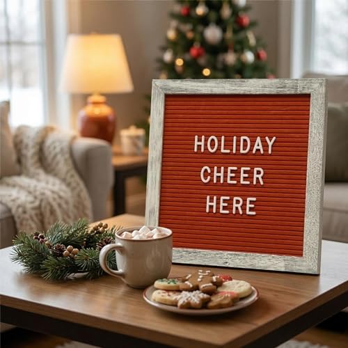 Rustic Red Felt Letter Board Sign, 10x10 Inch with Display Stand - color: Rustic Red