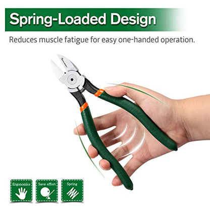SPEEDWOX Side Cutters 7 Inch Wire Flush Cutters Angled Wire Cutting with Spring Functional Precision Tools for Cutting Electronics Wires Handmade and Any Clean Cut Needs - size: 7"