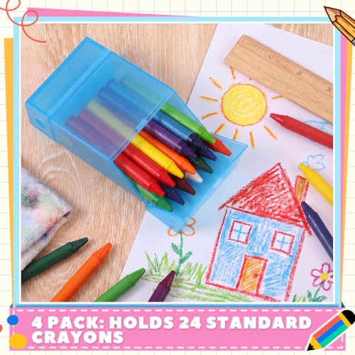 Clabby 2 Pcs 2 in 1 Plastic Crayon Box with Sharpener Holds 24, Blue - color: Blue