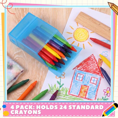 Clabby 2 Pcs 2 in 1 Plastic Crayon Box with Sharpener Holds 24, Blue - color: Blue