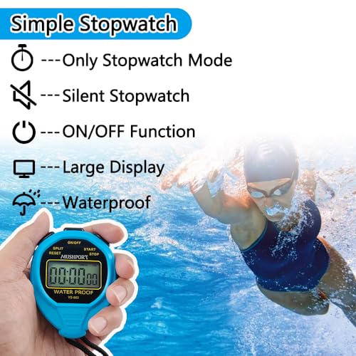 Waterproof Stopwatch Timer, Digital Stop-Watch for Sports, Blue - style: waterproof-blue