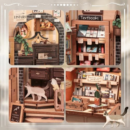 CUTEBEE Book Nook Kit for Adults, Cat Miniature House Kit, Adult Craft Gift - color: The Scholar's Bookstore