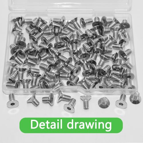 100Pcs M5x8mm Stainless Steel Flat Head Socket Cap Screws, Full Thread Allen Drive Countersunk Bolts, Bright Finish, Ideal for DIY & Home Repair - size: M5x8