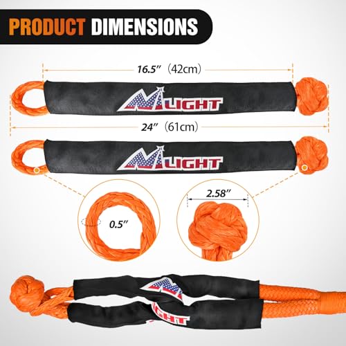 Nilight Kinetic Recovery Rope Kit with Soft Shackle Towing Strap - color: 1in x 20ft Rope + 2Pcs Soft Shackle