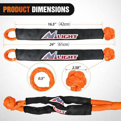 Nilight Kinetic Recovery Rope Kit with Soft Shackle Towing Strap - color: 1in x 20ft Rope + 2Pcs Soft Shackle