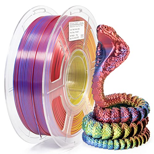 iSANMATE PLA Filament 1.75mm, 3D Printer Filament Silk Red Yellow Blue Color Changing PLA, Silk PLA Tri Colors Filament, 3D Printing Filament +/-0.03mm, 1KG Spool - color: Red + Yellow + Blue, size: Silk PLA