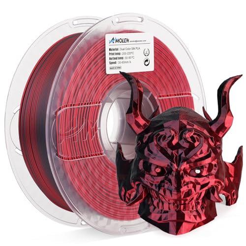 AMOLEN Silk PLA 3D Printer Filament, Silk Dual Color Red Black PLA Filament 1.75mm, Shiny Coextrusion PLA Filament, Color Change 3D Printing Filament 1KG/2.2lb - color: Black/Red