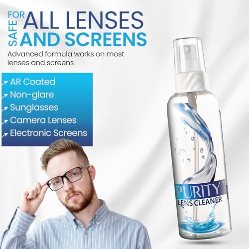 Purity Eyeglass Lens Cleaner Kit - 2 x 8oz and 1 x 2oz Lens Cleaner - style: 5 Piece Set - 2 (8oz + 1 (2 Oz Lens Spray)) + 2 (Microfiber Cloth)