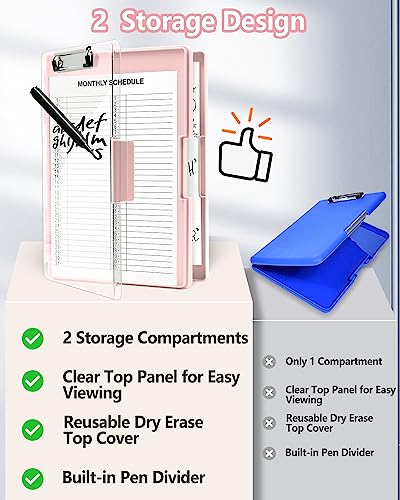 Clipboard with Storage, Nurse Dry Erase Clip Board, 8.5x11,Pale Pink - color: Pale Pink