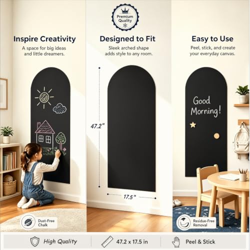 Magnetic Wall Sticker Chalkboard Contact Paper Arch 47.2" x 17.5" Self Adhesive Magnet Chalk Board Wallpaper Peel and Stick Wall Decal for Home Playroom Classroom Alternative Blackboard Paint - color: Blackboard