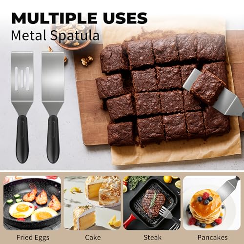 Stainless Steel Mini Spatula (2PC),Small Turners for Cake Brownies Pancakes - color: 2PC